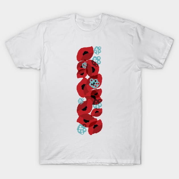 Red poppies with aqua accents T-Shirt by lcsmithdesigns